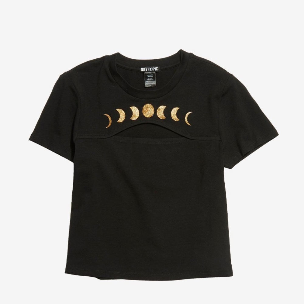 Hot Topic Moon Phases Crop Top Shirt Peek-A-Boo Cutout